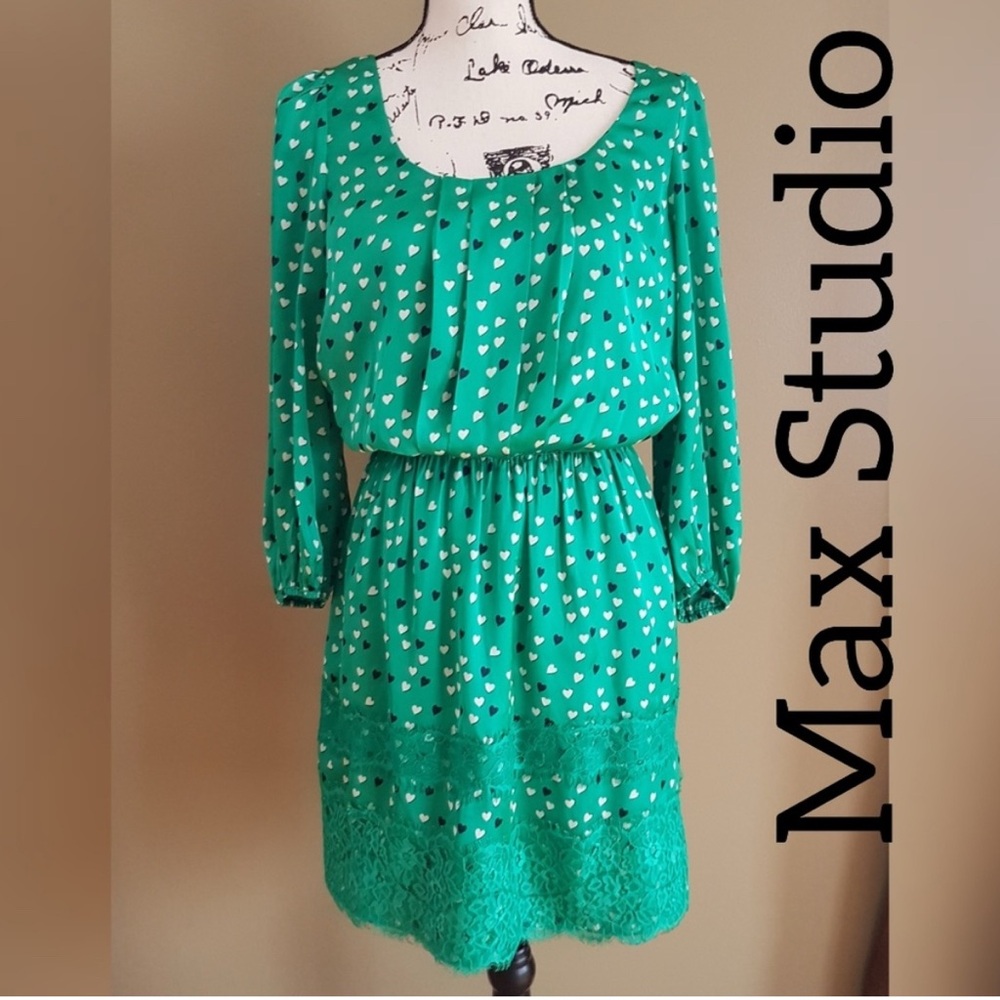 Max Studio heart dot print emerald green dress
